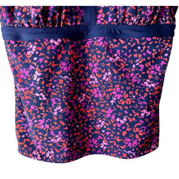 Lands’ End Keyhole High Neck Tankini Top Navy Pink Orange Floral Size 18 - Picture 4 of 12